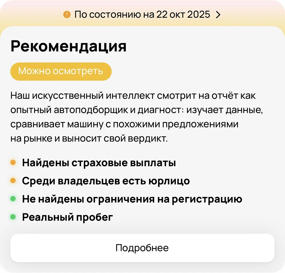 Скриншот блока с рекомендацией ИИ в отчёте по автомобилю